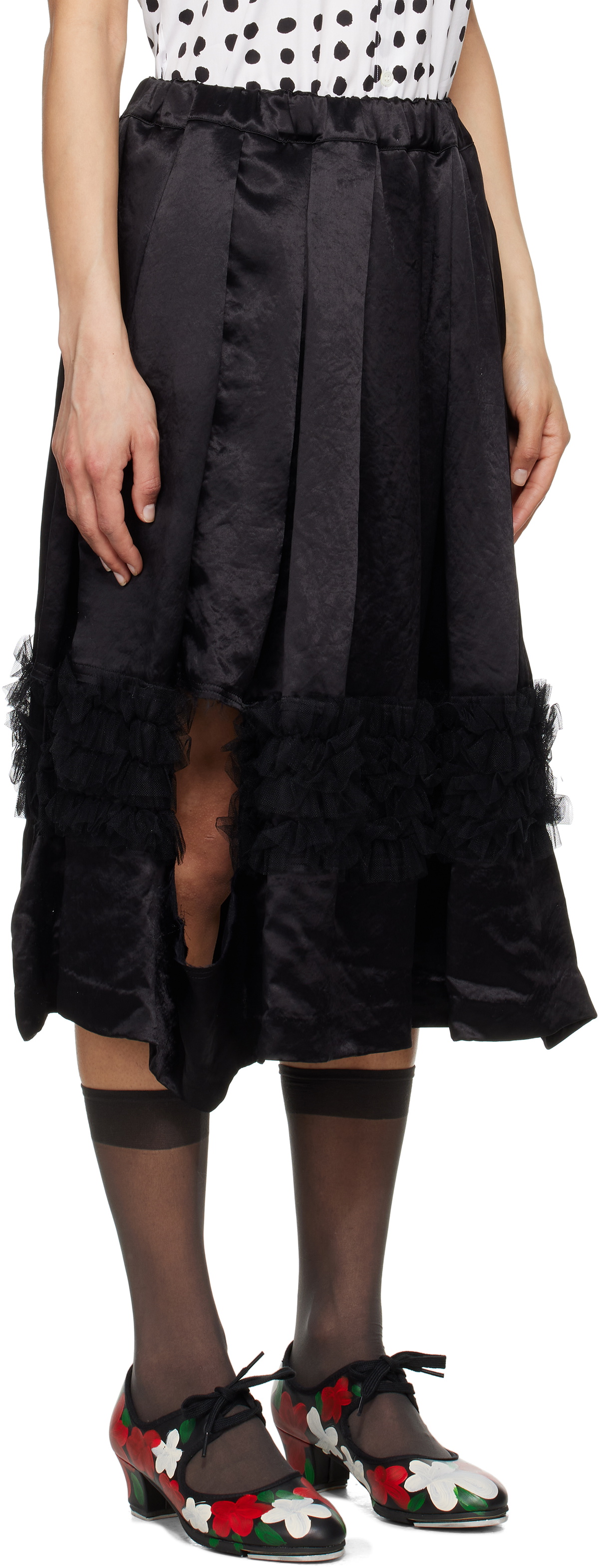 Black Comme des Garçons Black Cut Out Ruffle Midi Skirt