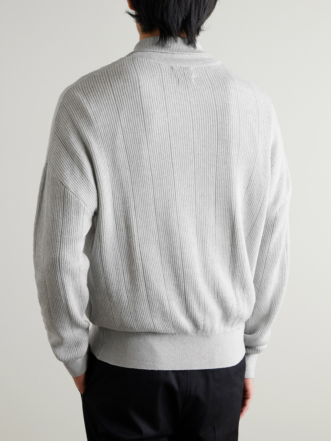 Oliver Spencer - Brice Ribbed Organic Cotton and Merino Wool-Blend Half-Zip Sweater - Gray