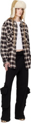 OPEN YY Brown & White Beaded Pocket Shirt