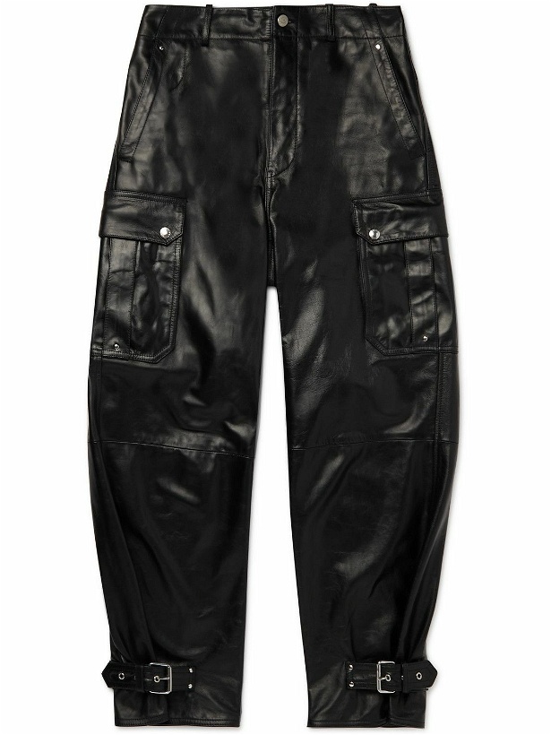Photo: Alexander McQueen - Tapered Buckled Leather Cargo Trousers - Black