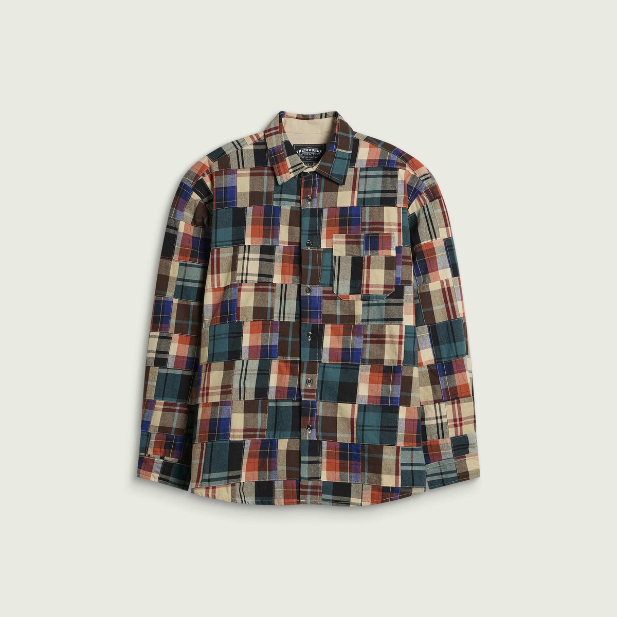 FrizmWORKS Men's Madras Patchwork Relaxed Shirt in Beige