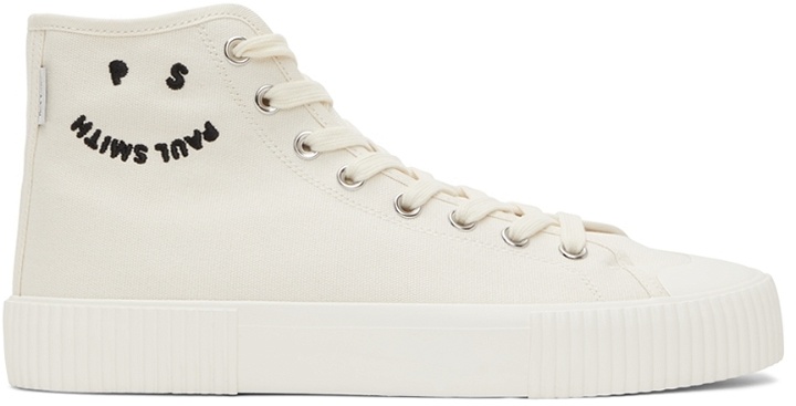 Photo: PS by Paul Smith Beige Canvas Happy Logo Kibby High Sneakers