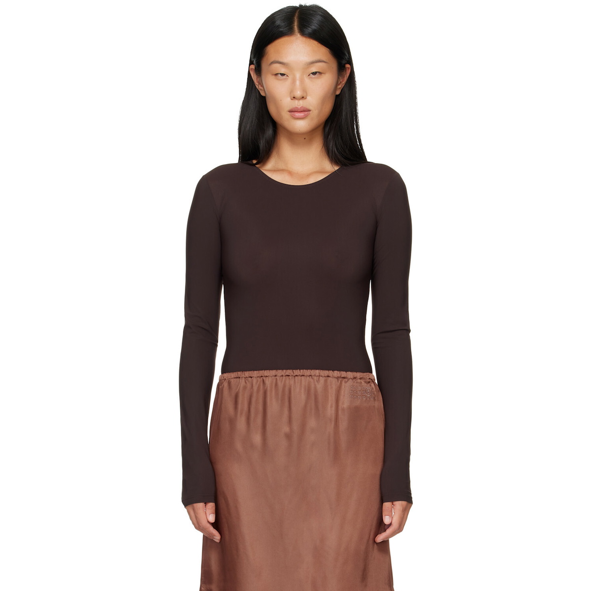 MM6 Maison Margiela Brown Lycra Jersey Bodysuit