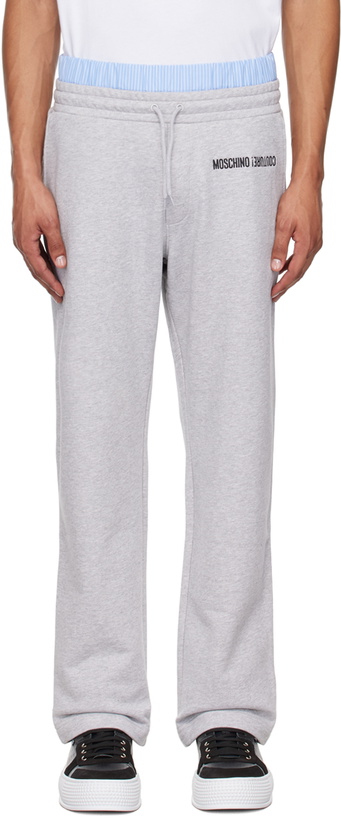 Photo: Moschino Gray Upside Down Logo Sweatpants
