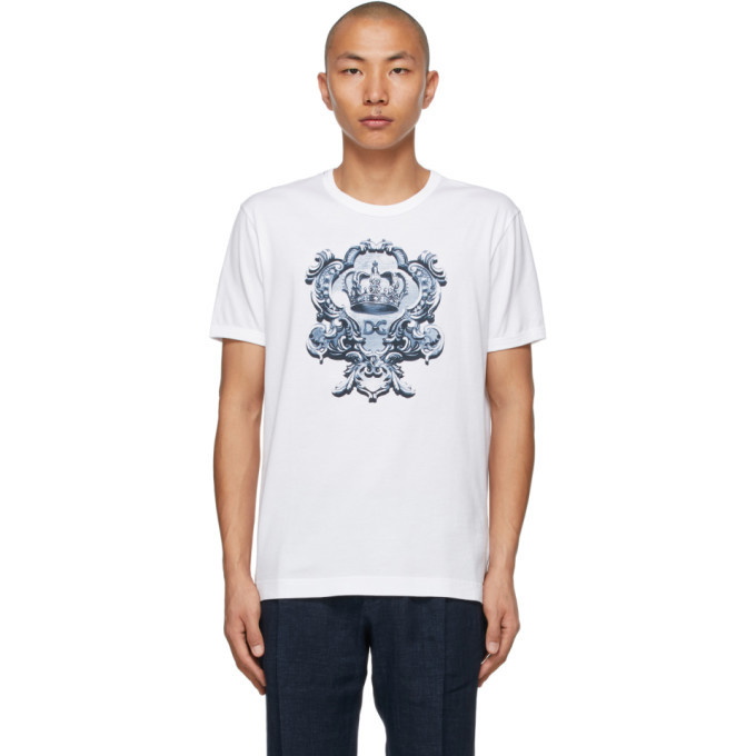 Photo: Dolce and Gabbana White Heraldic Print T-Shirt