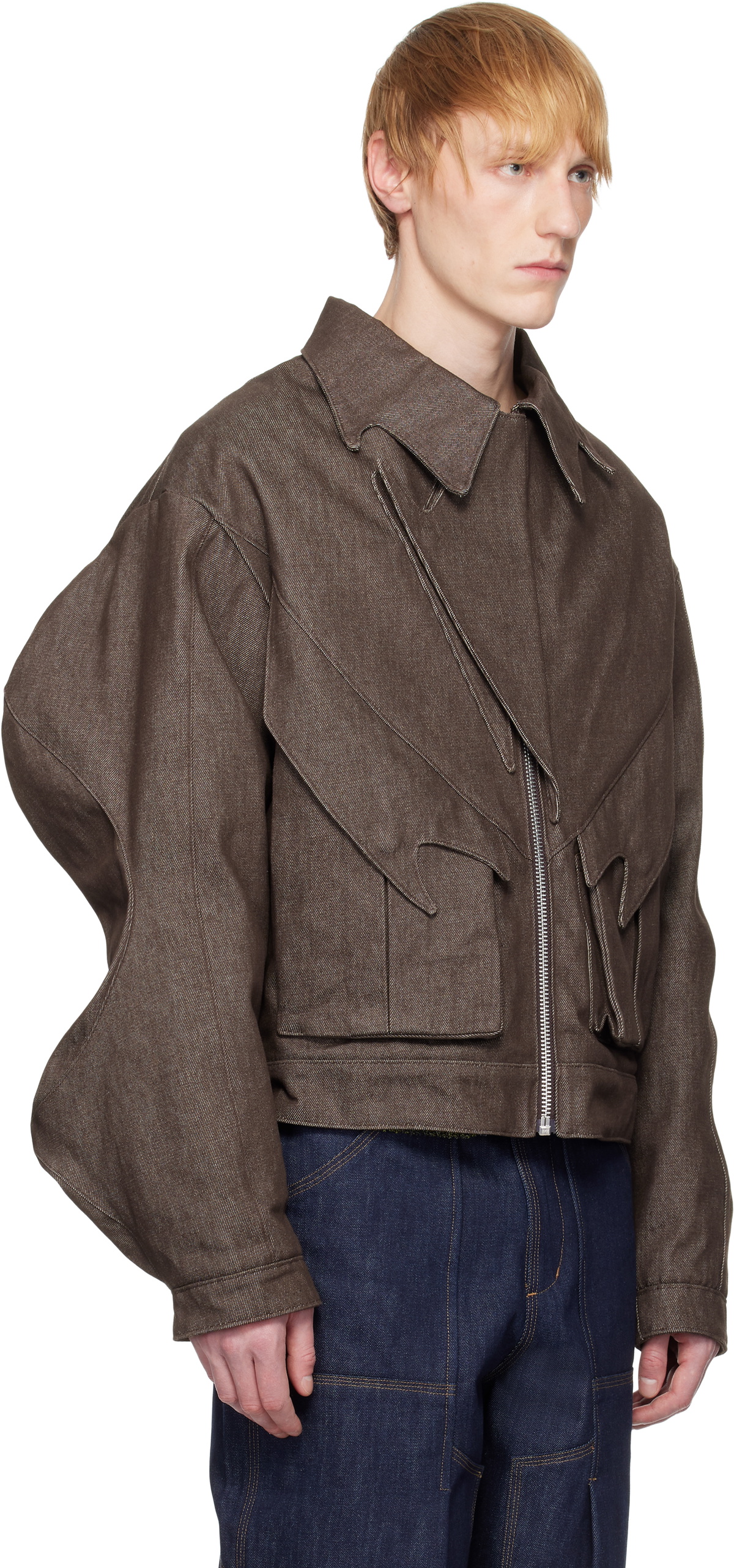 YAKU Brown Grandad Denim Jacket
