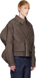 YAKU Brown Grandad Denim Jacket