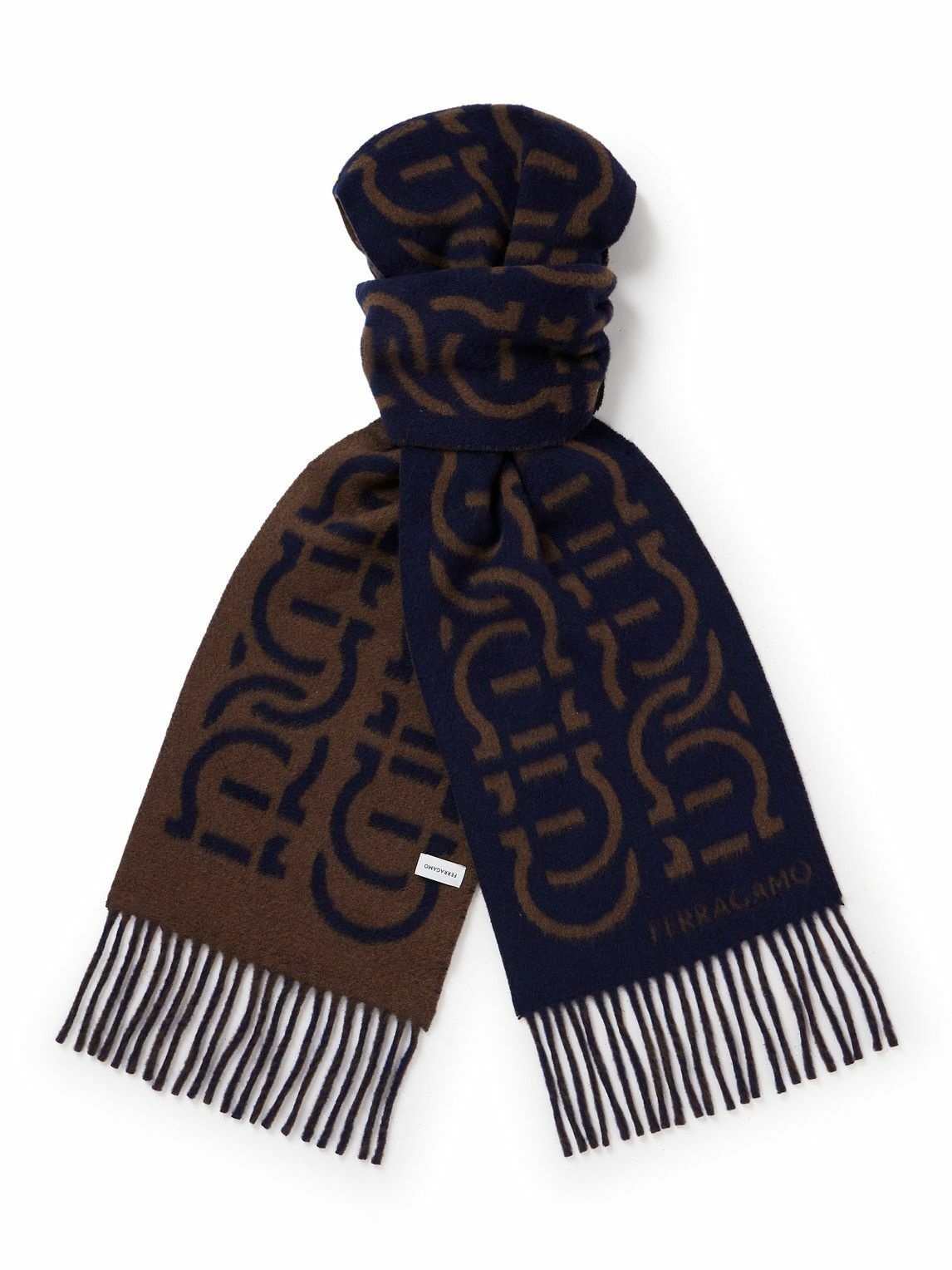 Photo: FERRAGAMO - Fringed Jacquard-Knit Wool and Cashmere-Blend Scarf