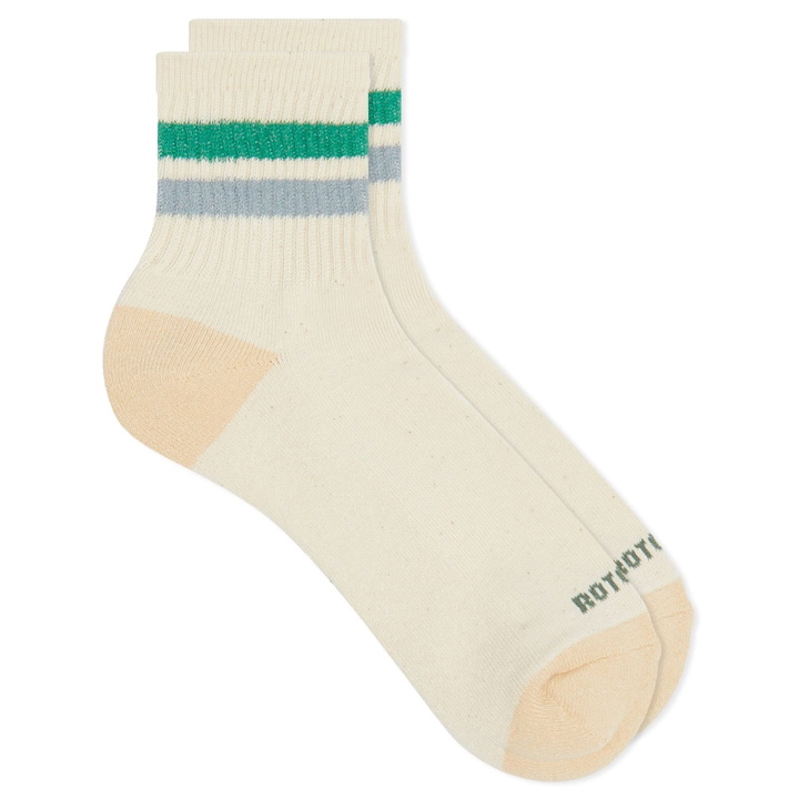 Photo: RoToTo Retro Athletic Ankle Sock in Green/Light Blue