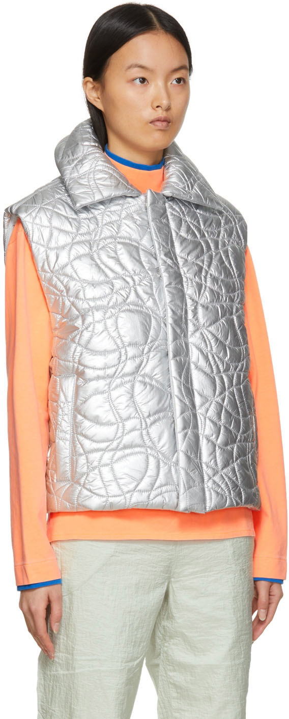 Buy ERL Silver Woven Puffer Vest - Silver1 At 76% Off