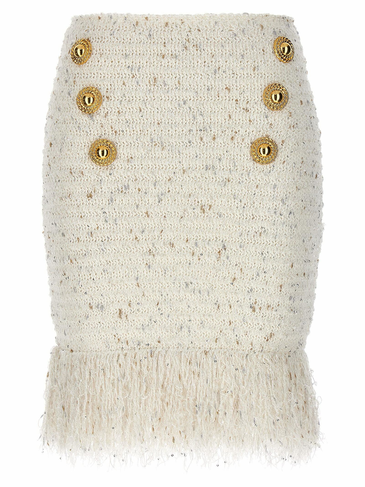 Balmain Women Buttoned Tweed Knee Lenght Skirt