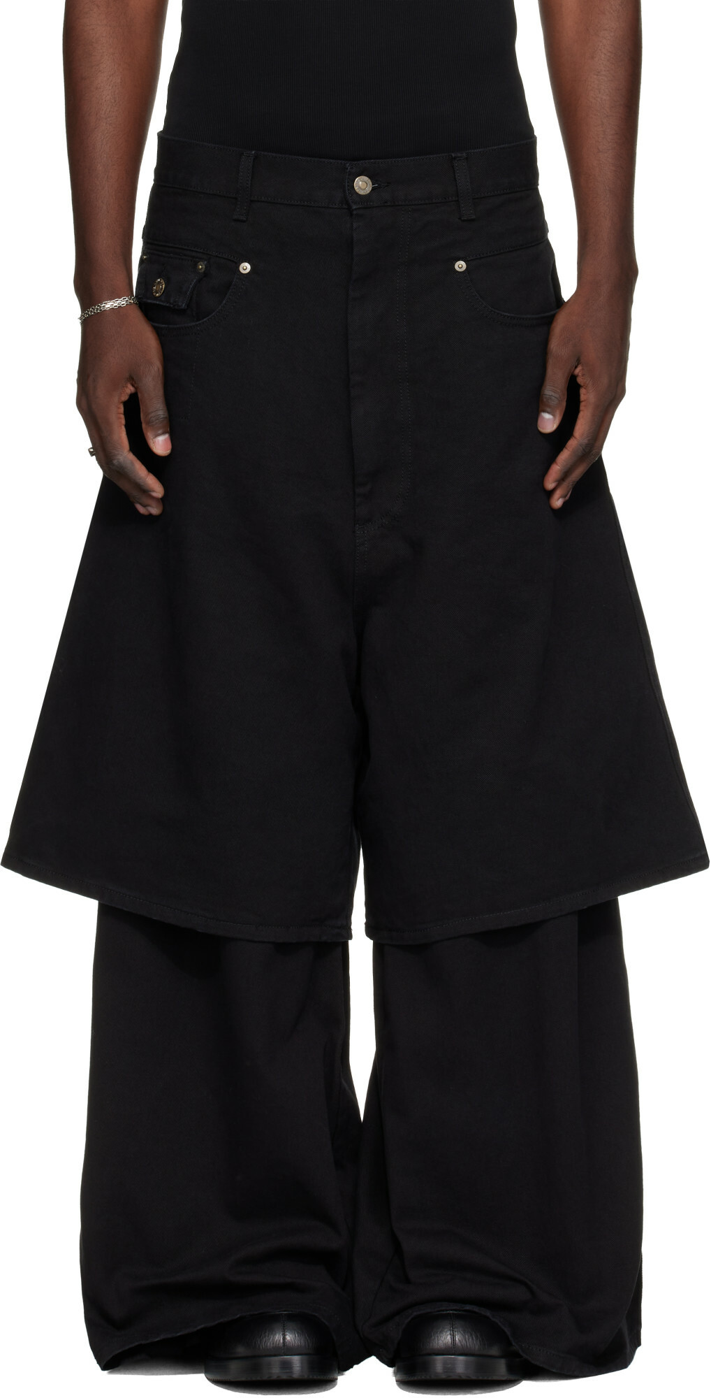 LU'U DAN Black Double-Deck Denim Jeans