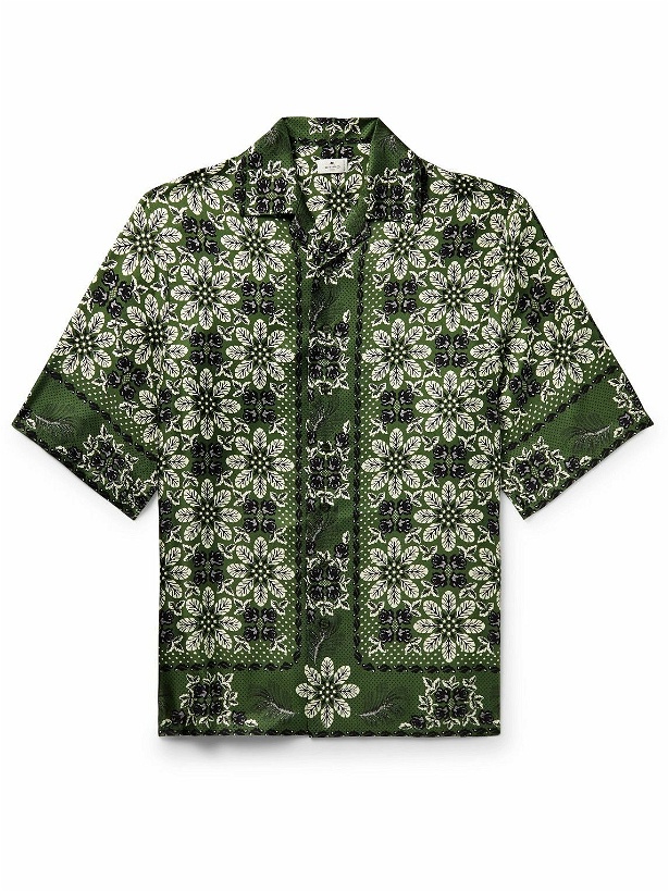 Photo: Etro - Camp-Collar Printed Silk-Twill Shirt - Green