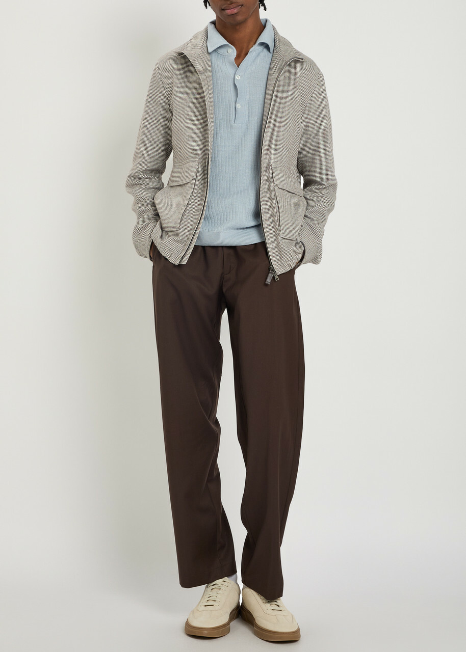 Herno Houndstooth Linen-blend Bomber Jacket Taupe
