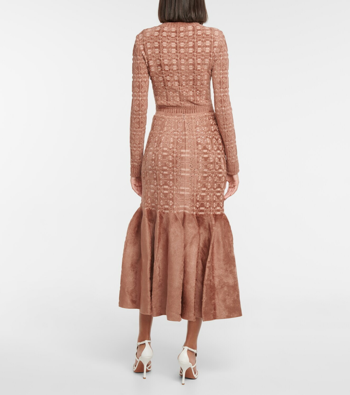 Alaa Lace-trimmed velvet midi skirt ALAA
