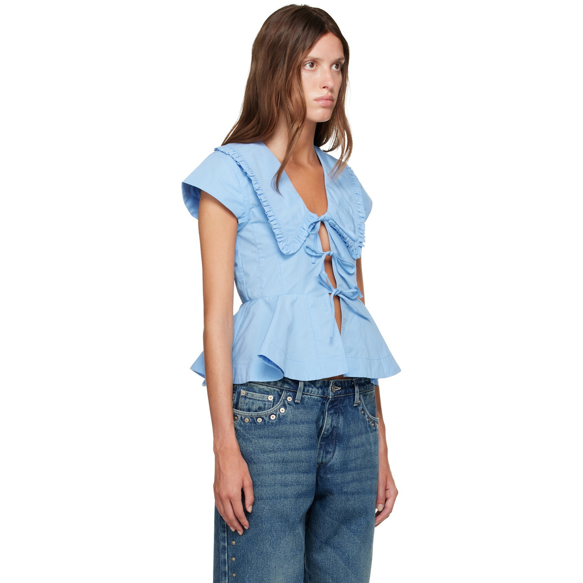 GANNI Blue Cotton Poplin Blouse
