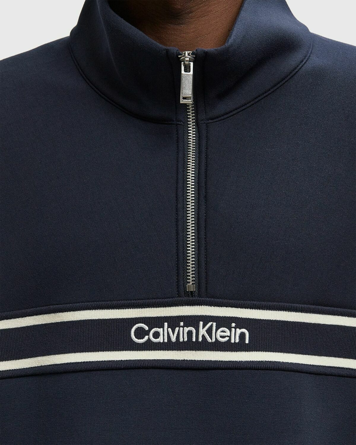 Calvin Klein Jeans LS COTTON SPACER STRIPE RIB QTR Blue Mens Half-Zip