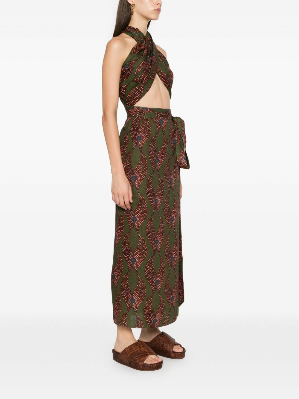 Maison La Plage Green Ravello Linen Wrap Skirt