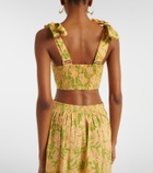 Poupette St Barth Carla pleated floral cotton crop top