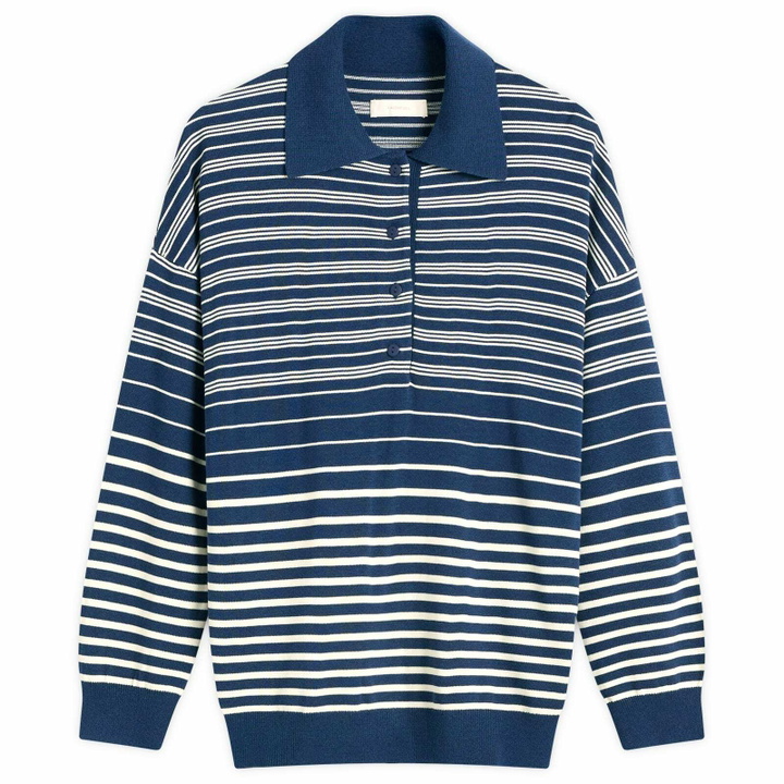 Photo: Faithfull The Brand Women's Harlow Oversized Polo Top in Scandi Stripe Navy Cream