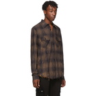 Amiri Brown Cracked Plaid Flannel Shirt