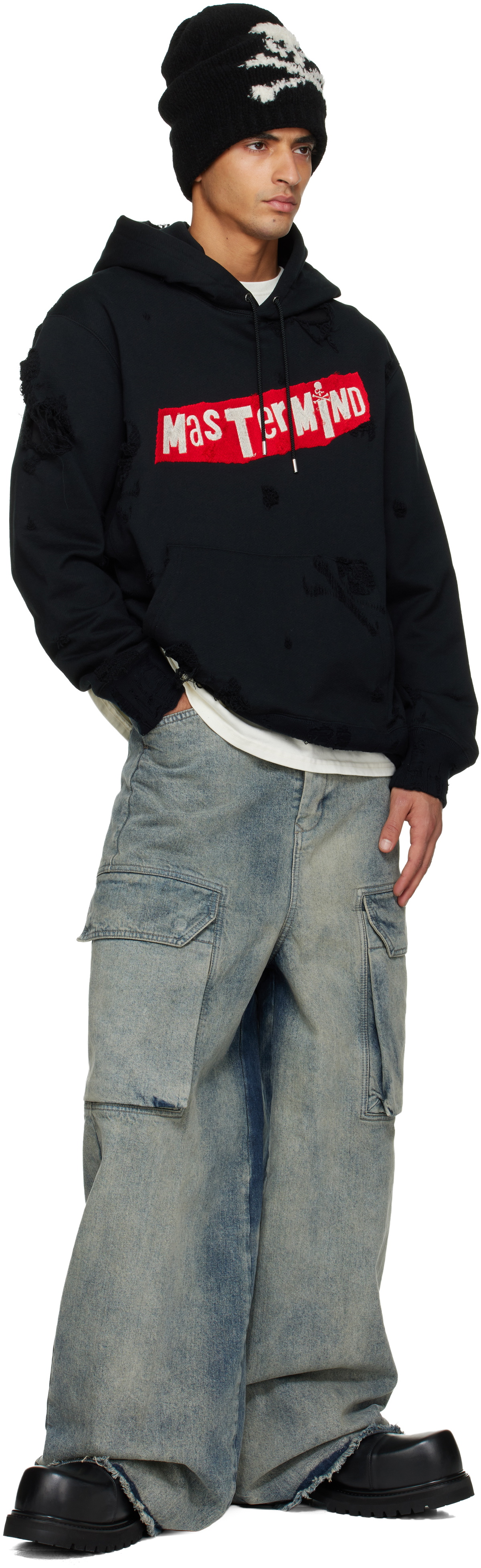 MASTERMIND WORLD Black Distressed Hoodie