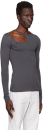 LOW CLASSIC Gray Curve Hole Long Sleeve T-Shirt