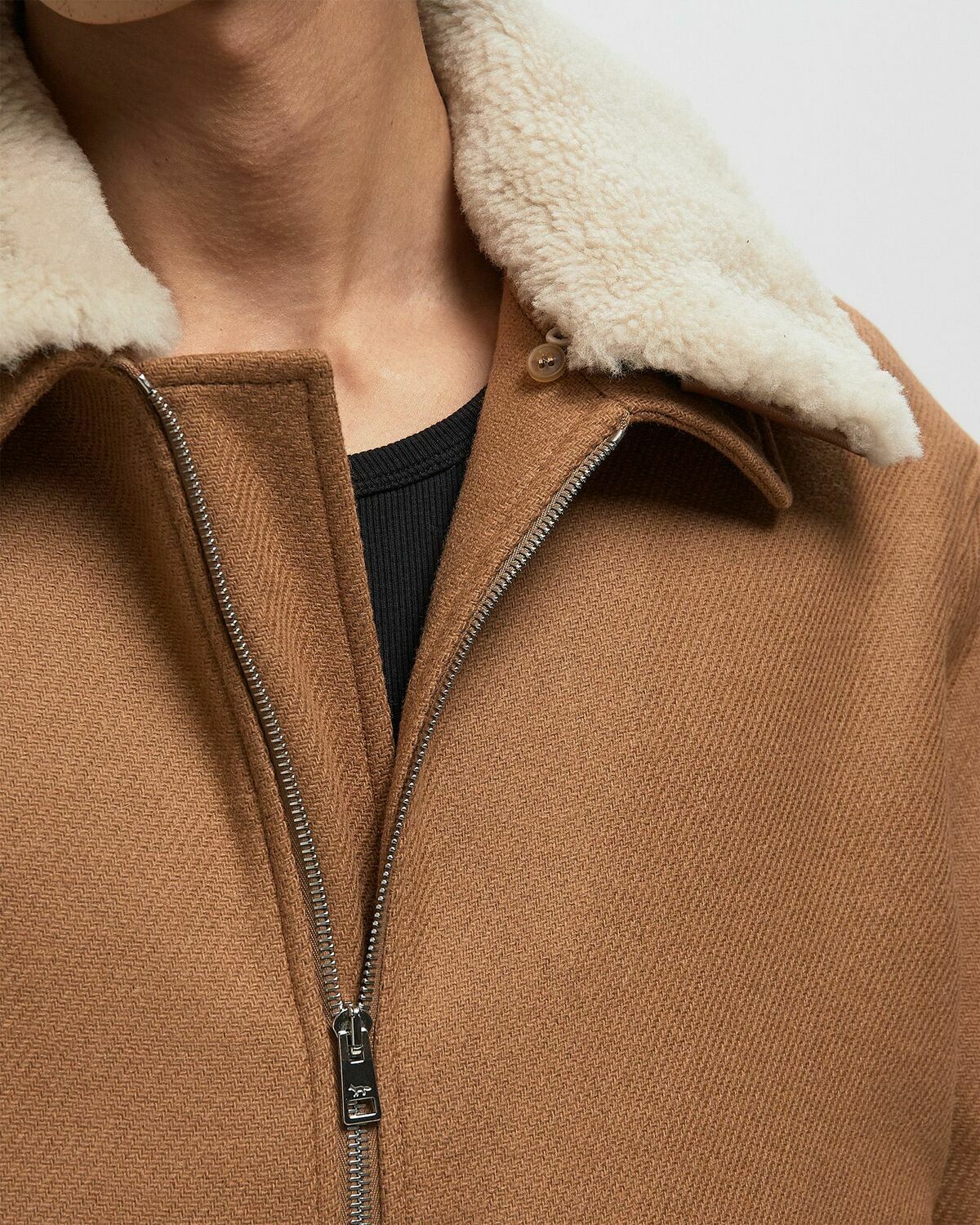 Maison Kitsune SHEARLING COLLAR JACKET Brown Mens Bomber Jacket