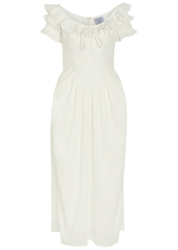 Photo: Thierry Colson Falbala Embroidered Cotton Midi Dress Off White