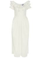 Thierry Colson Falbala Embroidered Cotton Midi Dress Off White