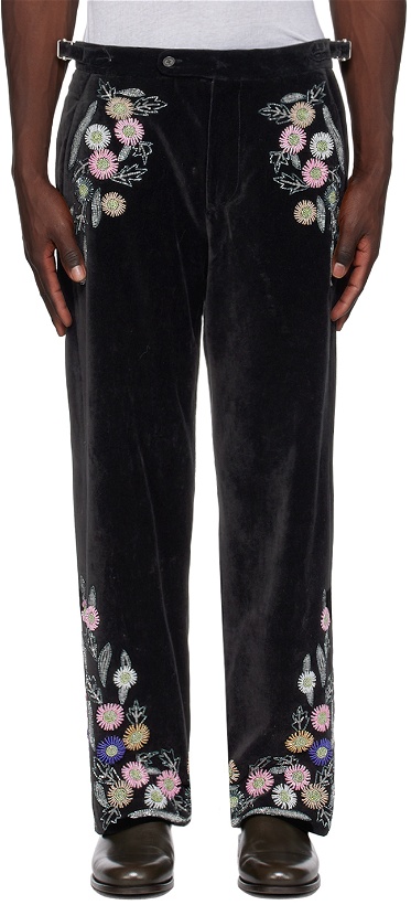Photo: Bode Black Beaded Noon Flower Trousers