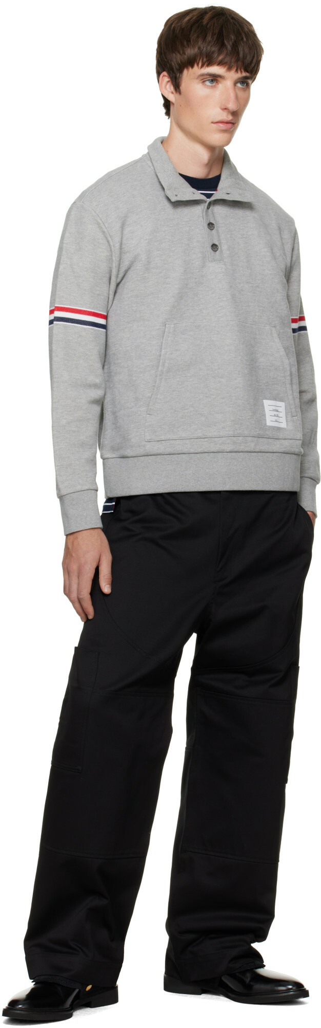 Thom Browne Gray Funnel Neck RWB Pique Loopback Sweatshirt