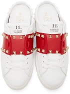 Valentino Garavani White & Red '11' Rockstud Untitled Slip-On Sneakers