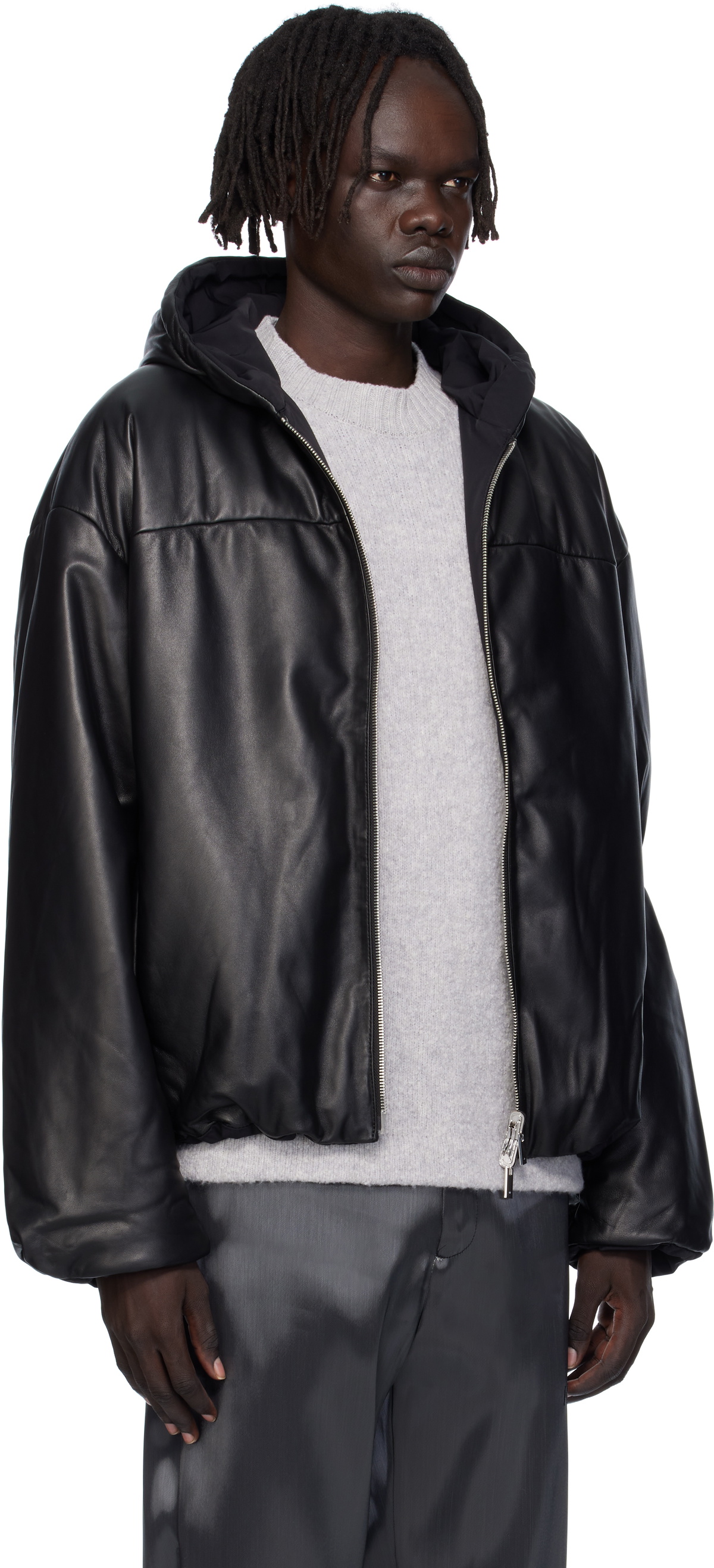 HELIOT EMIL Black Paralax Reversible Leather Jacket