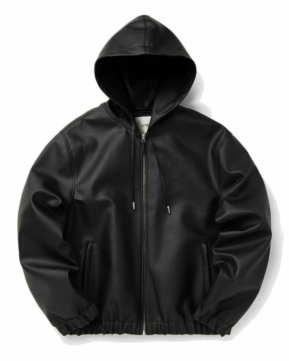 Photo: Arte Antwerp Hoodie Leather Jacket Black - Mens - Bomber Jackets