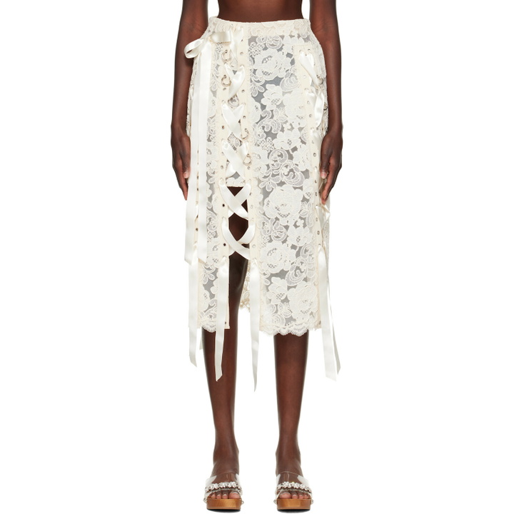 Photo: Simone Rocha Off-White Unraveling Ribbon Ring Midi Skirt