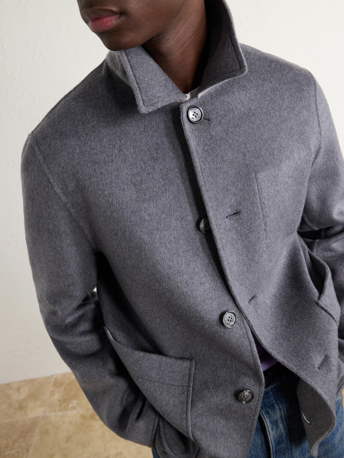 AMI PARIS - Brushed Wool and Cashmere-Blend Felt Blouson Jacket - Gray