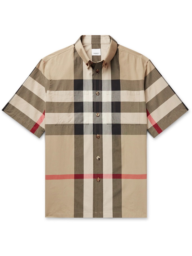Photo: BURBERRY - Button-Down Collar Checked Cotton-Poplin Shirt - Brown