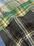 Greg Lauren - GL1 Denim-Trimmed Checked Cotton-Flannel Shirt - Blue