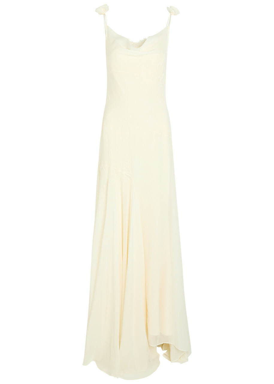 DE LA Vali Dia Embroidered Appliquéd Silk Maxi Dress Ivory