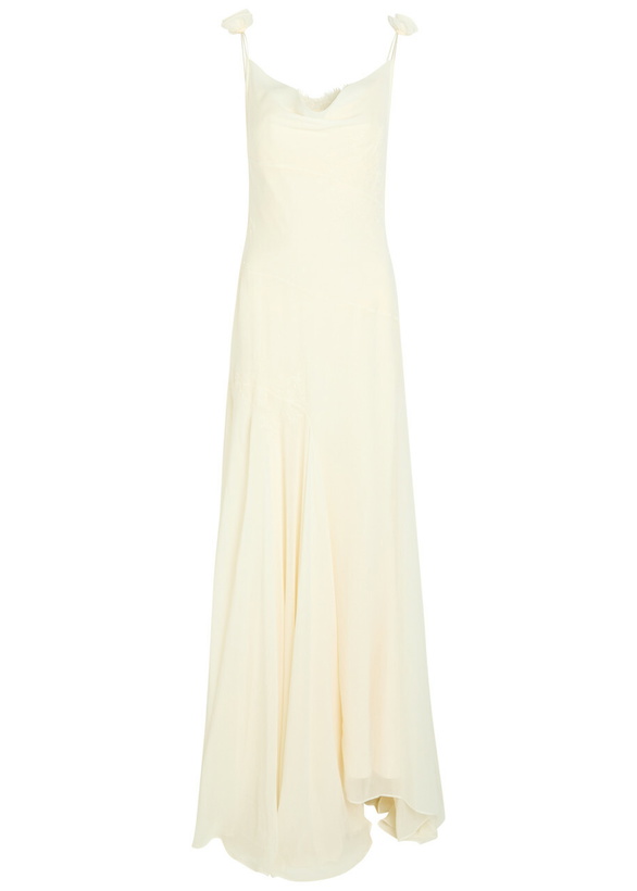 Photo: DE LA Vali Dia Embroidered Appliquéd Silk Maxi Dress Ivory