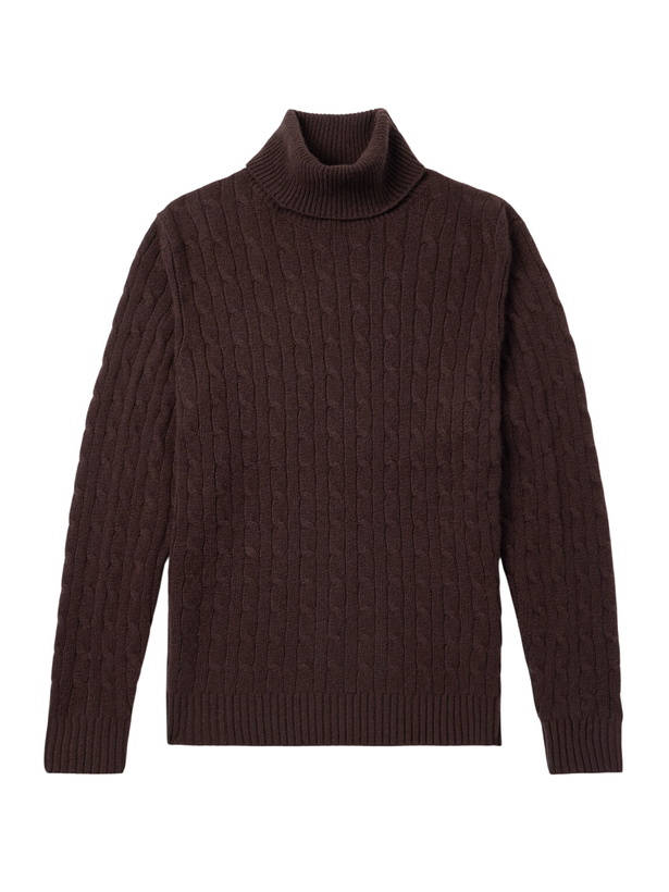Photo: Allude - Slim-Fit Cable-Knit Cashmere-Blend Rollneck Sweater - Brown