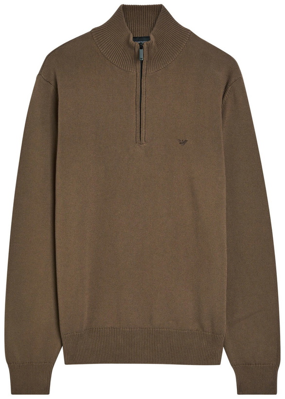 Photo: Emporio Armani Logo-embroidered Cotton-knit Jumper Brown