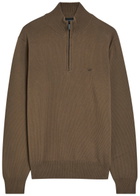 Emporio Armani Logo-embroidered Cotton-knit Jumper Brown