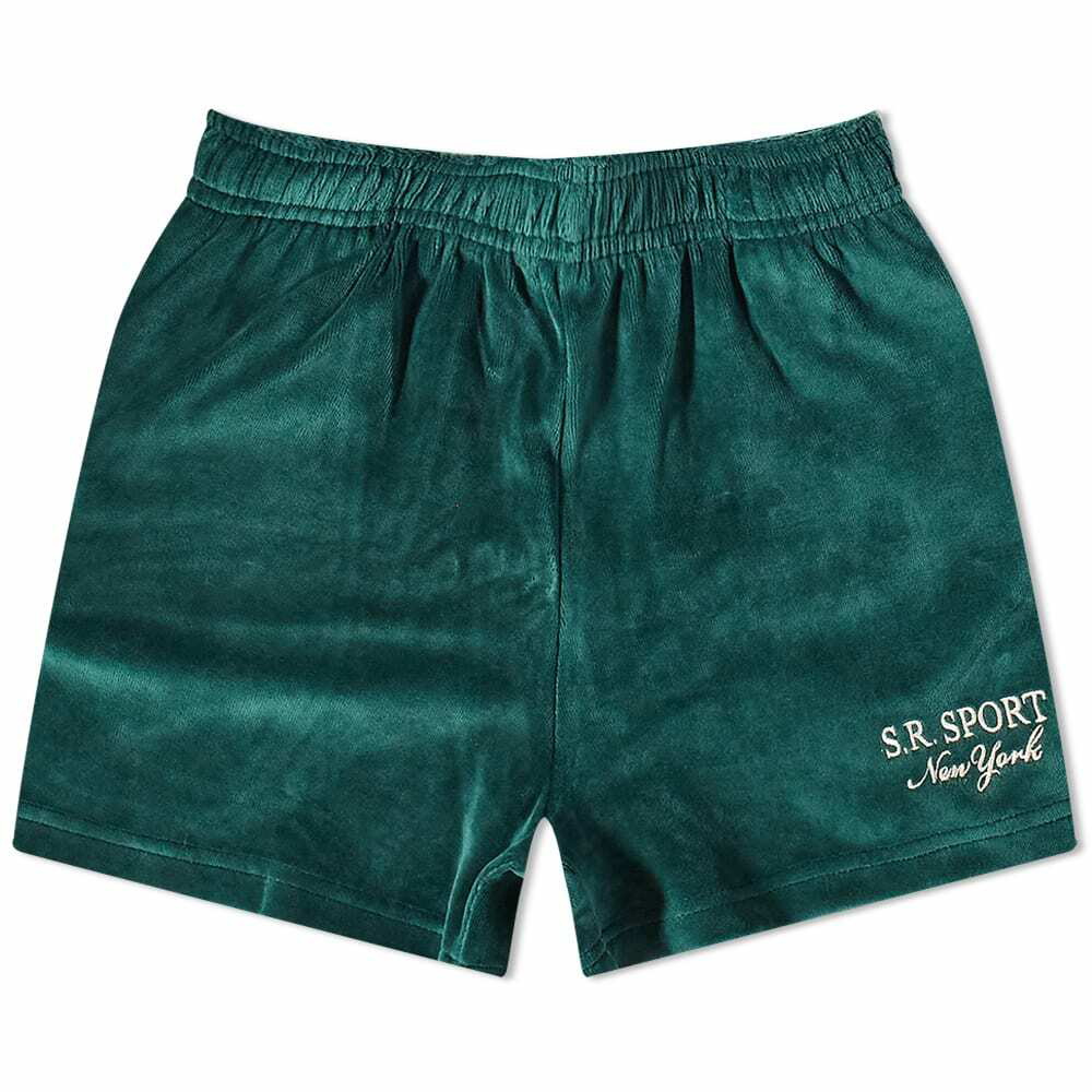 Photo: Sporty & Rich Andy Velour Disco Short in Forest/White