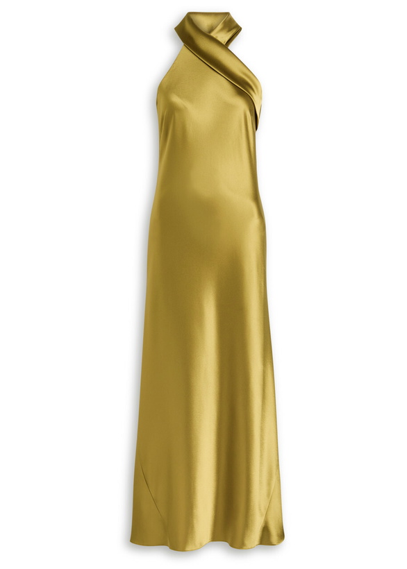 Photo: Galvan Pandora Scarf-effect Satin Midi Dress Olive