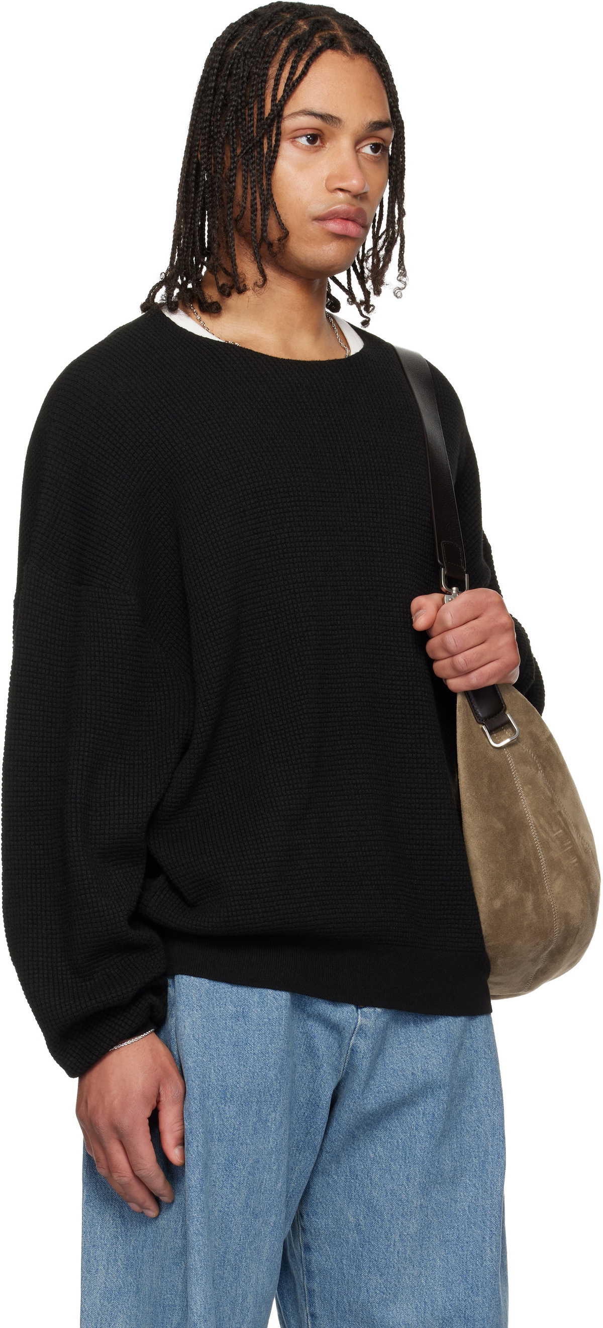 Fear of God ESSENTIALS Black Signature Waffle 90s Crewneck Sweater