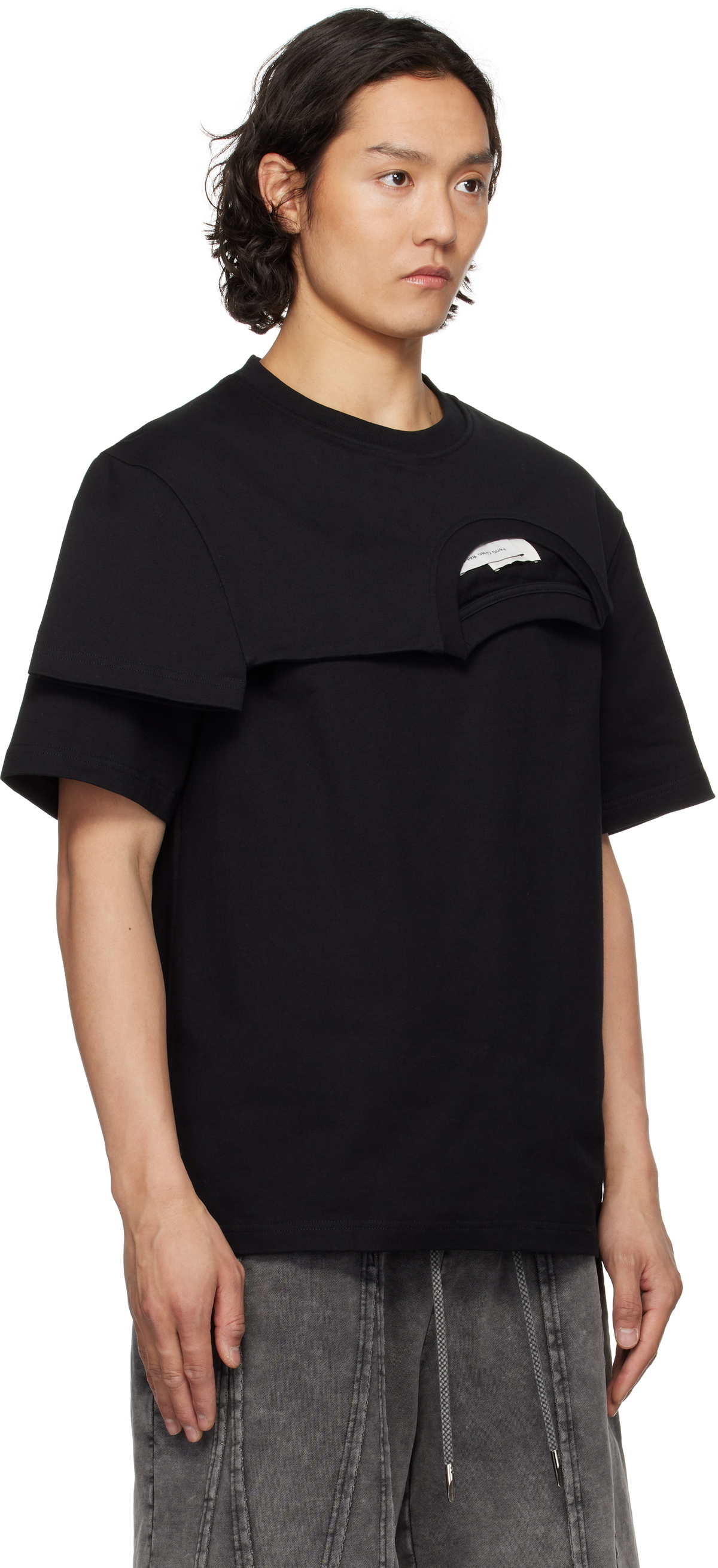Feng Chen Wang Black Double Collar T-shirt
