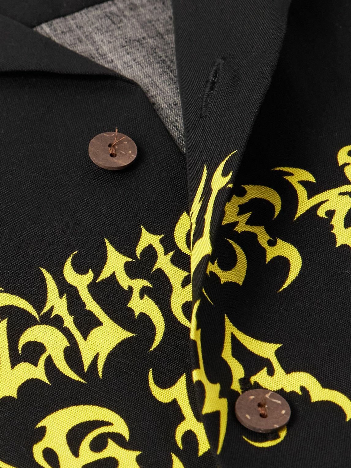 Wacko Maria - Neck Face Convertible-Collar Printed TENCEL™ Lyocell Shirt - Black