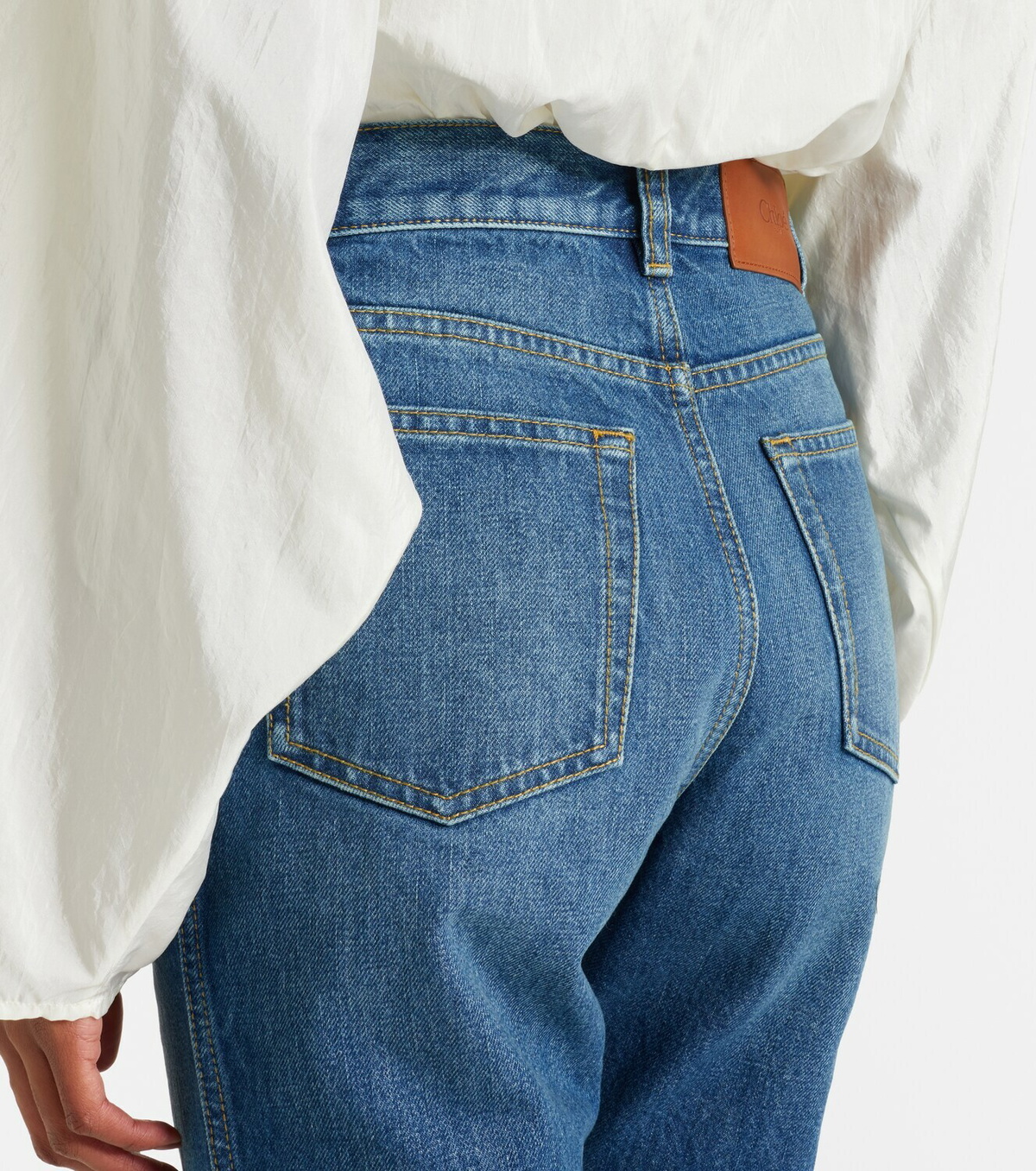 Chloé Leather-trimmed capri jeans